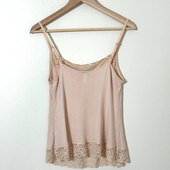 Felina Y2K Ribbed Camisole Tank Top XL Lace Trim Peach Cami Stretchy Coquette - Picture 4 of 10